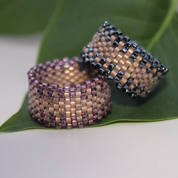 Handwoven Artisan Beaded Rings -  Wide Band Beaded Ring - New - Picture 10 of 14